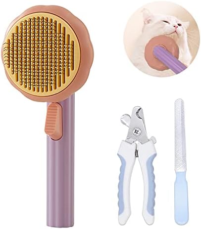 ZALER Cat Brush Self Cleaning Slicker Brushes, Pet Pumpkin Brush for Shedding and Grooming, Dog Brush for Short and Long Haired Dogs, Gently Remove Loose Undercoat, Mats Tangled Hair (Purple, 1piece)