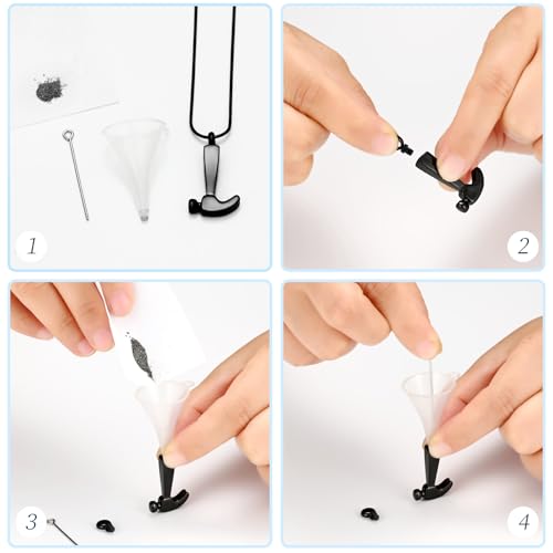 mingkejw Cremation Jewelry Hammer Urn Necklace for Ashes Stainless Steel Memorial Necklace Hammer Pendant Ash Holder Keepsake Jewelry With Filler Tool,Black-2
