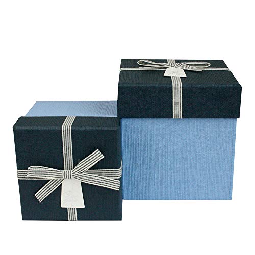 Boîte-cadeau de présentation carrée en carton rigide bleu et chocolat, lot de 2 pièces