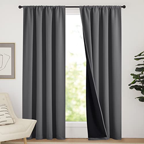 NICETOWN Blackout Curtains for Bedroom, Pair of Energy Smart & Noise Blocking Out Full Shade Curtain Panels, Thermal Insulated Guest Room Rod Pocket W