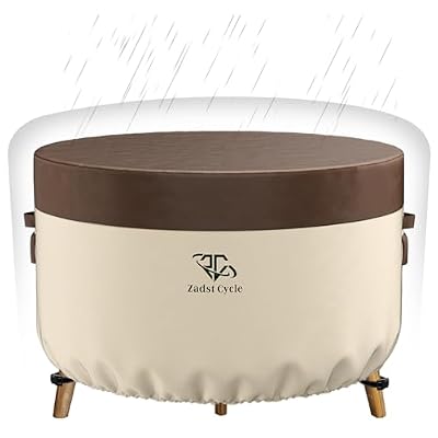 Zadst Cycle Table Cover Waterproof, Patio Furniture Round Table Covers, 600D Heavy Duty Round Table Cover for Anti-UV, Rip Resistant, Water Resistant,?XX-Large, Brown & Beige?, YZ8005