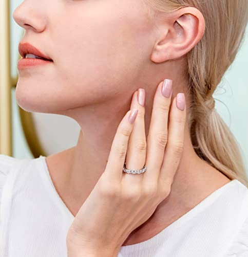 Hoops & Loops 925 Sterling Silver Cubic Zirconia 3mm Oval-cut Eternity Band Ring for Women, Wedding Engagement Anniversary Stackable Ring4