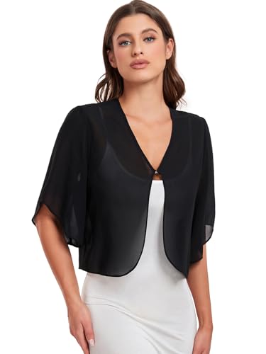 Survodja Womens Chiffon Cropped Cardigans Lightweight Sweaters Short Sleeve Bolero Shrugs For Dress thumb #4
