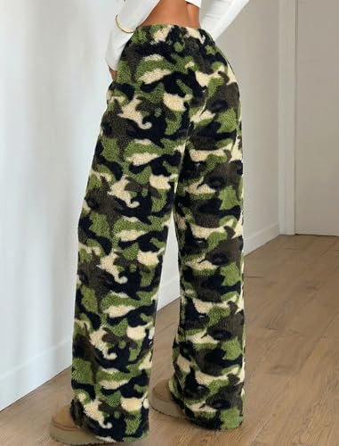 Image of ZAFUL Women's Fuzzy Plush Pajama Pants Wide Leg Pj Bottoms Lounge Pants | Soft Fluffy Sleep Pants Drawstring Elastic Waist Teddy Pjs for Women No Pockets