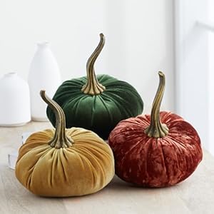 Set of 3 Small Velvet Pumpkins, elegant luxe pumpkin orange gift set for hostess Thanksgiving, autumn cozy vibe, bowl filler for kitchen decor, fall decor shelf sitter (Gold, Olive, Luxe Burnt Orange)