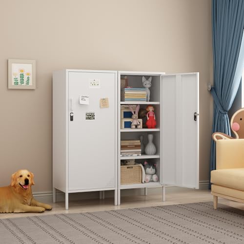 Steehoom Metal Storage Locker White Mini Locker Lockable Bathroom Storage Cabinet for Dining Room,Living Room, Entryway, Kitchen H49.21\'\' (White)