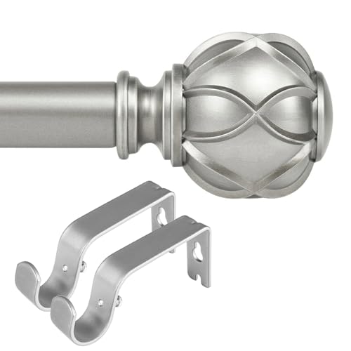 KAMANINA Bundle of 32-86 Inches (2.6-7.1 Feet) Heavy Duty Curtain Rod and Matched Brackets, Netted Texture End, Silver