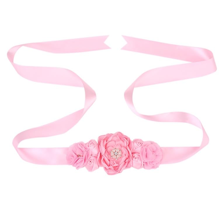 Maternity Sash Set Mom Daddy to Be Baby Shower Belly Band Gender Reveal Party Gift Keepsake Pregnancy Photo Props (Pink)