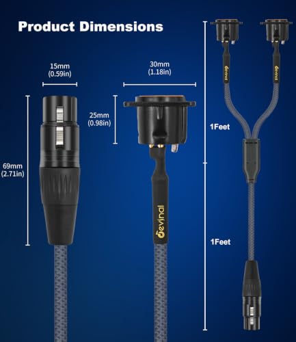 Image of XLR Pass Through Cable Splitter, Dual Male Panel Mount to 1 Female Connector Adapter Y Cable, Mic Feed /Pass Thru Converter for Stage Box, Patch Panel, Floor Box 2 feet(2M D-Type to F)