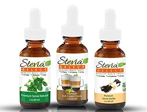 Stevia Drops Vanilla, Irish Cream, & Stevia Liquid Stevia Select Keto Sugar-Free Flavors Bundle Pack (3) #TOP25