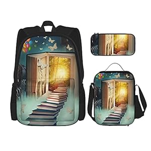 Magic Book Forest Print Rugzak Voor Jongens Tieners Boekentas Reizen Dagrugzak, Lunch Tas En Potlood Case Combinatie