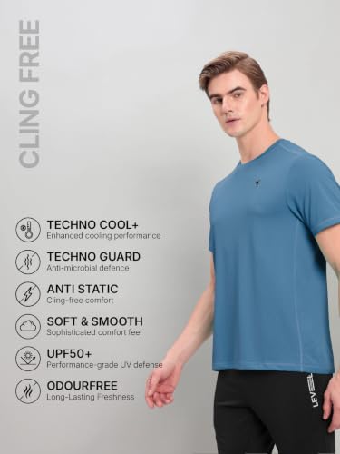 Image of TECHNOSPORT Men's Slim Fit Polyester Activewear Sports T-Shirt with Moisture-Wicking Comfort for Workout, Running & Gym