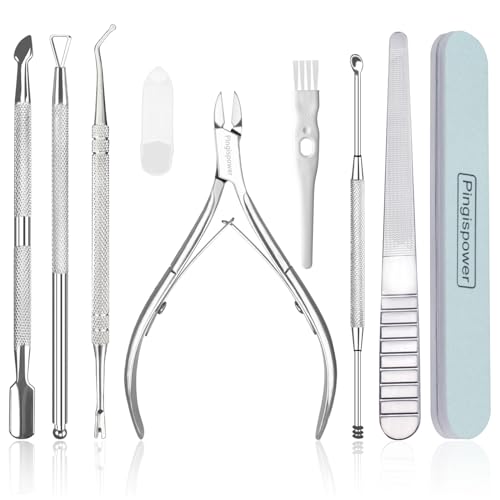 Coupe-cuticules en acier : set de 9 repousse-cuticules pour soin des ongles complet
