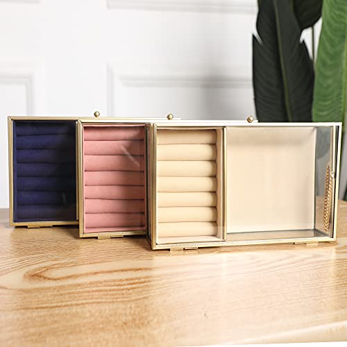 Ylu Yni Glass Jewelry Organizer Box Clear Keepsake Case With Gold Frame With Velvet Tray And Trinket Chest Inside, Display Box For Earring Ring, Necklace, Accessories.(Cream Yellow) #TOP5