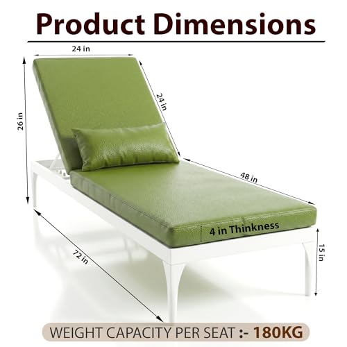 Image of BRISHI Outdoor Swimming Poolside Lounger Beach Sunbathing Lawn Patio Chaise Lounge Sun Lounger Chair Adjustable Backrest (White /Green)