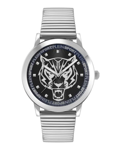 Plein Sport Iron Tiger Collection Luxury Mens Watch Timepieces with a Silver Bracelet Featuring a Stainless Steel Case and a Black Dial -  Philipp Plein, PSKDA0624