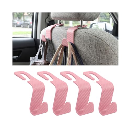 Image of 4PCS Car Seat Headrest Hooks, Auto Back Seat Hanger Holder, Durable Stylish Vehicle Organizer Universal Car Interior Accessories, Storage Hooks for Purses, Bags, Clothes (Carbon Fiber /Pink)