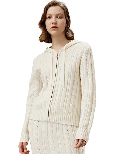 LilySilk Womens Sweater Merino Wool & Cashmere Relaxed Hoodie Pullover with Zipper for Fall & Winter Causal