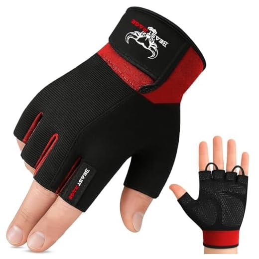BEAST RAGE Guantes de Gimnasio de Entrenamiento Antideslizante Acolchado Palma Medio Dedo Entrenamiento Ejercicio Levantamiento de Pesas Guantes Ciclismo Multi Deportes (Red, XL)