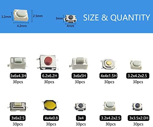 WMYCONGCONG 300 Pcs Tactile Push Button Switch Micro Momentary Tact Assortment Kit for Car Remote Control