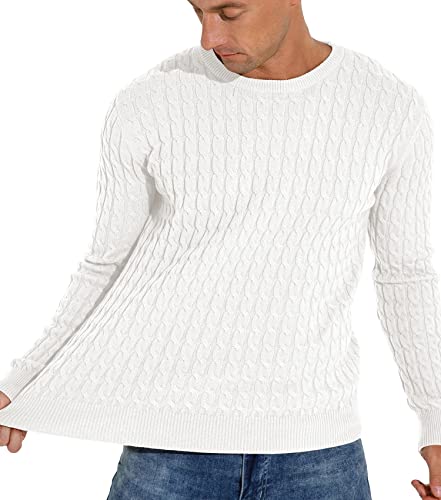 Askdeer Men's Pullover Sweater Crewneck Classic Soft Knitted Sweaters With Ribbing Edge White #TOP5