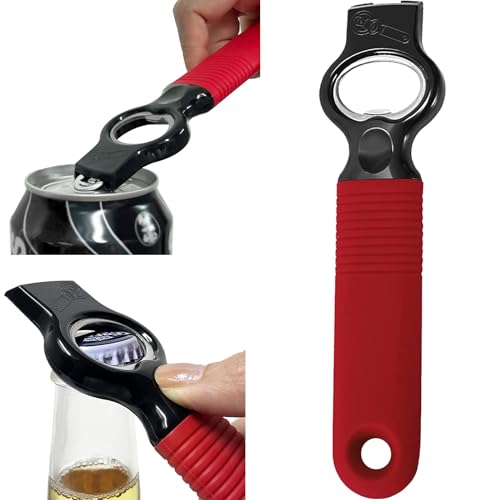 DUNLAGUE 2 in 1 Soda Can Tab Opener and Beer Bottle Opener, Pop Top Can Opener for Bartender, Long Nails, Good Grip Silicone Handle Bottle Opener for Arthritic Hand and Seniors 6.9 inches Red