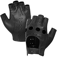 Harssidanzar mujer piel de oveja guantes de conducción de cuero sin dedos dedo medio forrado GL012,Negro,talla M