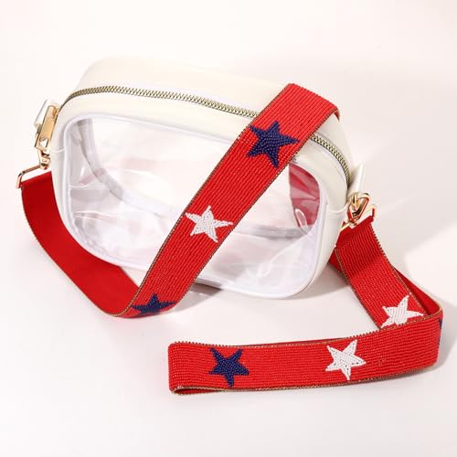 Image of 4th of July Purse Strap Red White Blue Beaded USA Star Purse Strap Replacement American Independence Day Outfits