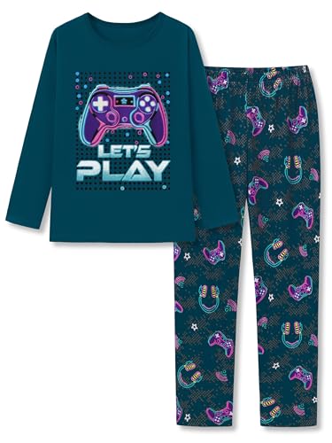 Image of Tebbis Boys Comfy Trendy Print Long Sleeve & Pants Pajama Set Sizes 6-18 | Lightweight Breathable Fabric, 2-Piece PJs, Trendy Printed Jammies for Little & Big Boys, Ideal for Lounging and Sleeping