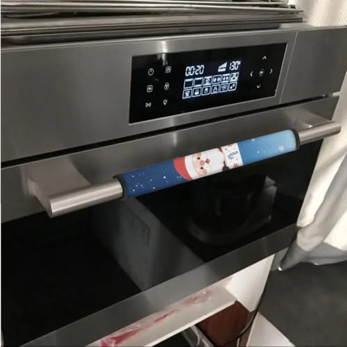 Image of Refrigerator Door Handle Covers Set of 6 Kitchen Electrical Appliances Handle Protector Anti-Slip Fridge Microwave Oven Christmas Holiday Decor, Santa Claus Reindeer Snowflake Blue