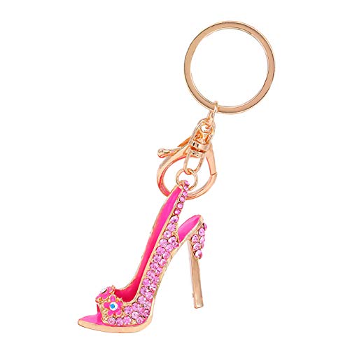 Leeadwaey Portachiavi in metallo con tacco alto per scarpe portachiavi con strass per decorazione di borse, rosa, rosa, Come Descrizione