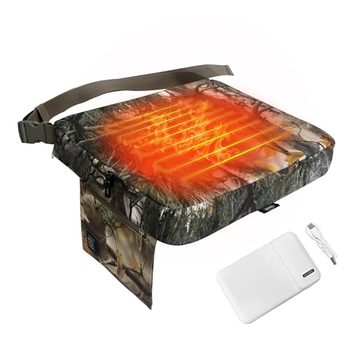 MDSTOP Heated Hunting Seat Cushion, Waterproof Seat Pads for Tree Stand & Ladder Stand, for Hunting, Ice Fishing, Hiking, Camping, Battery Included Camo