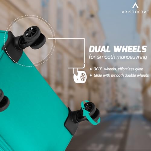 Image of Aristocrat Duralite Cabin Trolley Bag, 55Cm | Combination Lock | 8 Wheels | 3 Years International Warranty | Teal Blue