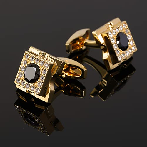 Sogee 18K Gold Plated Black Crystal Cufflinks for Men Square Elegant Mens Cuff Links for Business Wedding Party Unique Gift4
