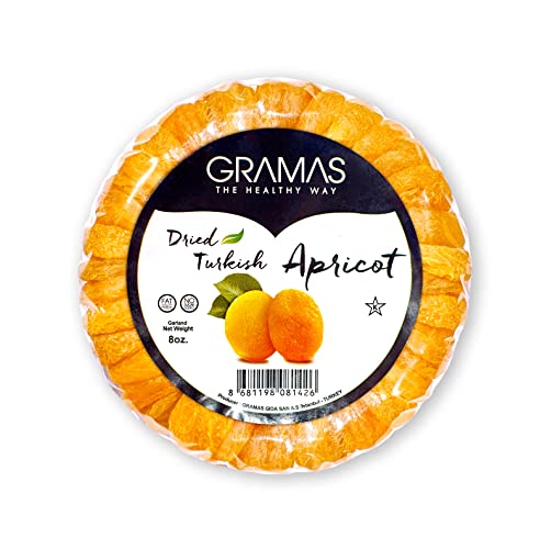 Gramas Dried Turkish Apricots in Garland Form, Vegan, Gluten-Free, Healthy Snack, Non-GMO, No Added Sugar, Kosher (8 oz.)