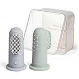 Moonkie Spazzolino Bambini 2 Pezzi – Ditale in Silicone senza BPA per Pulizia Denti e Massaggio Gengive, Adatto da 3+ Mesi (Blu Grigiastro/Menta)