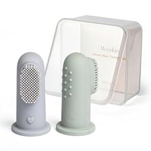 Moonkie Babyzahnbürste Fingerzahnbürste Mundreinigungsset für 3 Monate +, 2 Stück (Cloud/Mint)