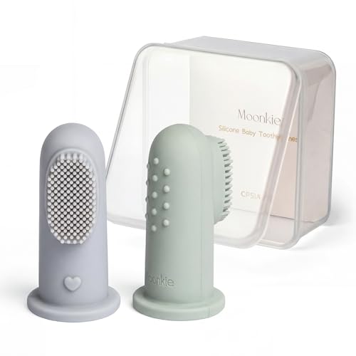 Image of Moonkie Baby Toothbrush Finger Toothbrush Oral Cleaner Kit for 3 Months +, 2 Pcs (Cloud/Mint)