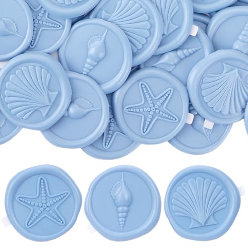 PartyforU Blue Wax Seal Stickers - 60 Pcs Seashell Conch and Starfish Self-Adhesive Wedding Wax Seal Stickers for Envelope Invatations Baby Shower Birthday Party Gift Wrapping by PartyforU - Used condition - US$12.74