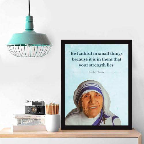 Image of Chaka Chaundh Composite Wood Motivational Mother Teresa Quotes Photo Framed Posters (Blue, Aqua,14 X 11 inches)