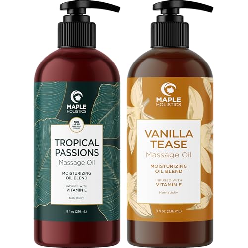 Scented Sensual Massage Oil for Couples - Tropical and Vanilla Full Body Massage Oils with Jojoba Coconut and Sweet Almond Oil with Sweet Aromas for Special Moments - Non GMO Gluten Free and Vegan
