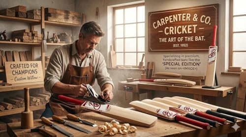 Image of Full Size English Willow Cricket Bat, Cross Weave Tape on The Face | Lightweight | Wooden Long Handle | Free Cover Play for Leather Ball (Special Edition)