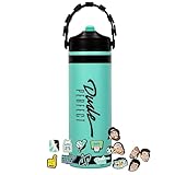 Dude Perfect Water Bottle with Rare Charms | Stainless Steel Double-Wall Vacuum Insulation | Leak Proof Flex Straw Lid | NOGGZ for Carry-Strap | Sports Grip Reusable Travel Cap for Kids | 24 oz Teal