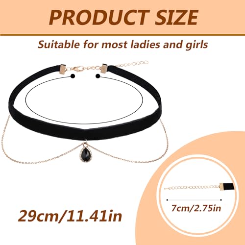Telooco Samt Trachtenkette Damen Schwarz Choker Halskette Mit Anhänger Verstellbare Kropfband 90er Jahre Gothic Halsband Geschichtetes Halskette für Braut Vampir Trachtenschmuck