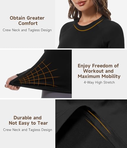 Image of Womens Long Sleeve Compression Shirts Sun Protection Workout Underscrubs | UPF 50+ breathable UV SPF rash guard, Moisture wicking dry fit cooling undershirt, Snug stretch tops for gym & daily wear