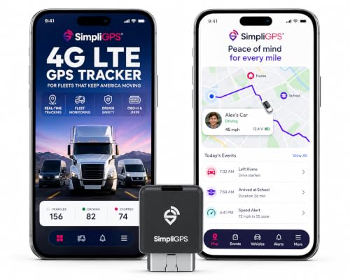 SimpliGPS Orion OBD GPS Tracker Plug and Play, Real Time Location, Driver Behavior Alerts, Vehicle Diagnostics, Mileage Log, 4G LTE, for Cars, Vans and Heavy Duty Trucks, Supports OBD-II and J1939