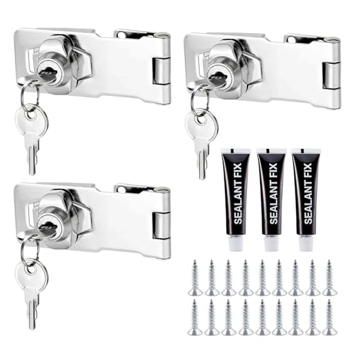 3PCS Keyed Hasp Lock, Bedroom Door Lock, Right Angle 90 Degrees Locks for Doors with Key, Hasp, Staple, Durable Zinc Alloy, Anti-Theft Child-Safe Door Bolt Latch for Drawers, Cupboards, Closets