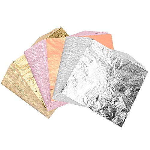FEPITO 300 Sheets Imitation Gold Leaf, Rose Gold Leaf, Silver Leaf for DIY Crafting Decoration Arts Project (14x14cm)