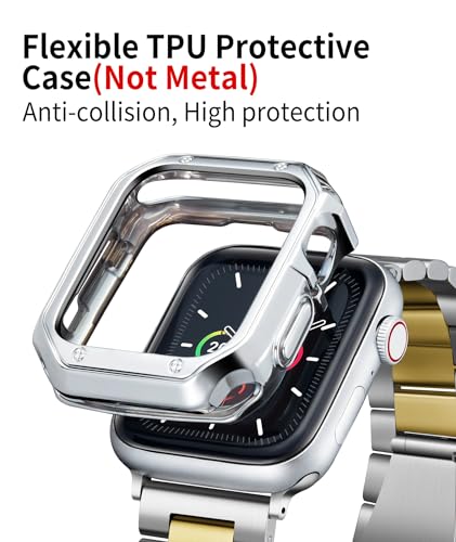 BINLUN Kompatybilny z paskiem do zegarka Apple Watch 49 mm, 46 mm, 45 mm, 44 mm, 42 mm, 41 mm, 40 mm, 38 mm, metalowe paski do zegarków ze stali nierdzewnej, z etui z tworzywa TPU, kompatybilne z