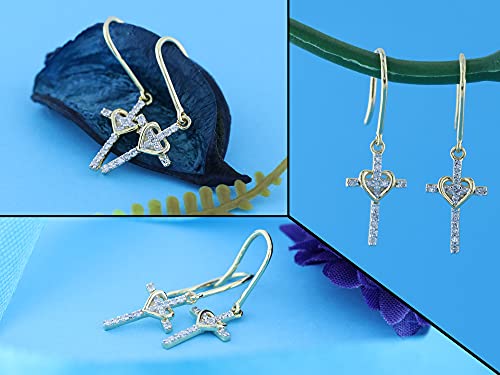 Dazzlingrock Collection 0.15 Cttw 14K Solid Gold Round White Diamond Womens Cross & Heart Drop Earrings4